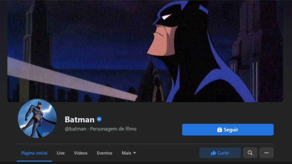 Página oficial do Batman no Facebook