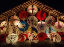 japanese umbrellas, parasols, illuminated