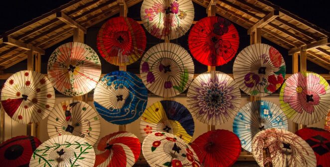 japanese umbrellas, parasols, illuminated