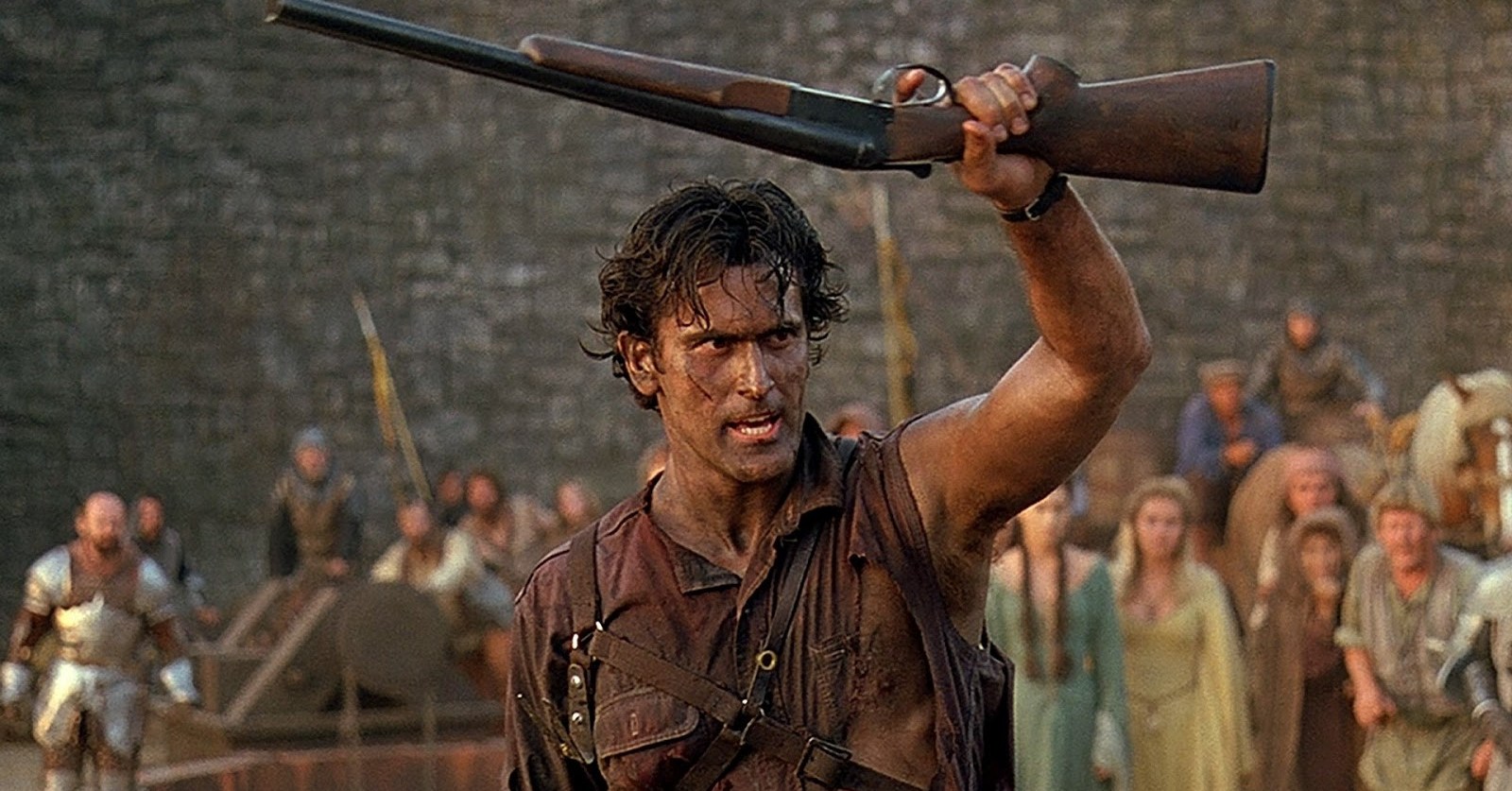 Ash segurando seu boomstick no exército das trevas