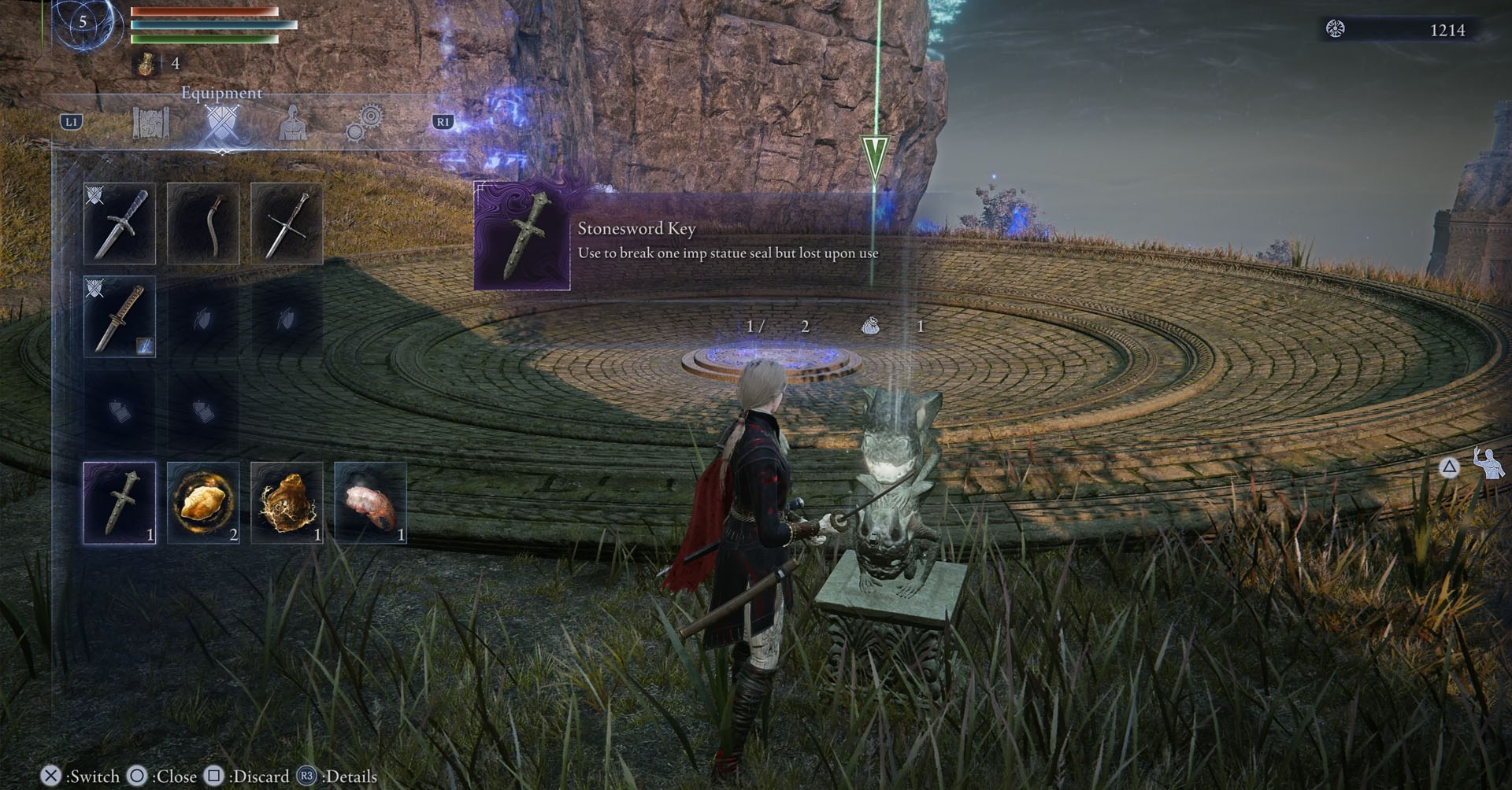 Uma captura de tela de Elden Ring Nightreign mostrando como usar uma chave de stonesword na estátua do IMP.