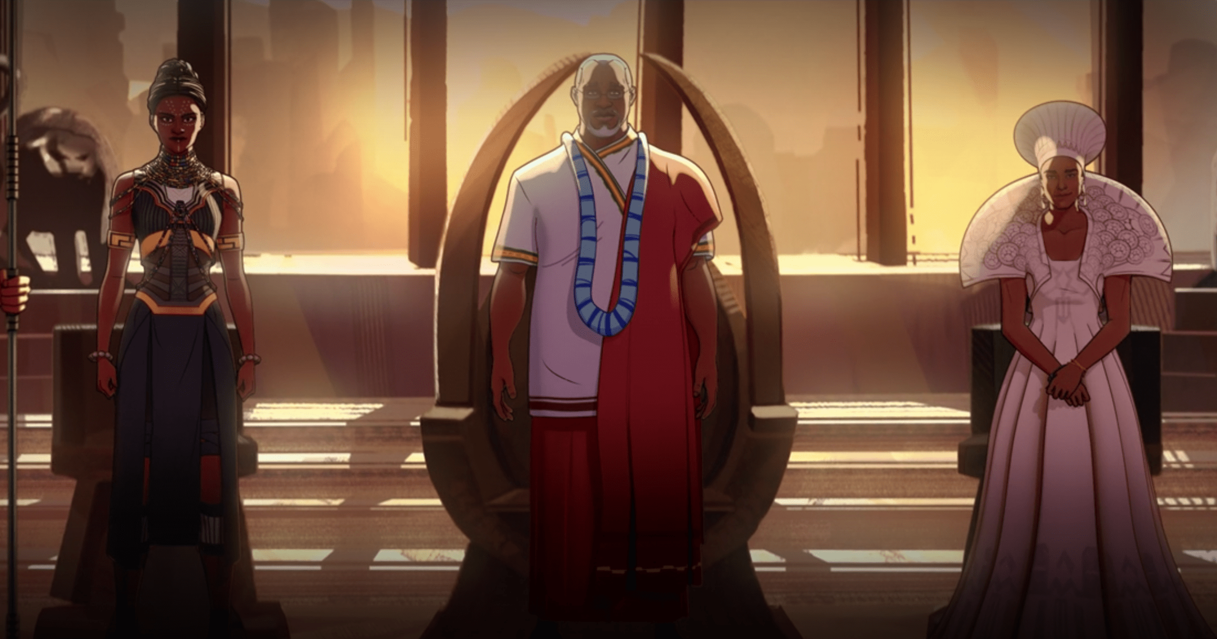 Shuri, T'chaka e Ramonda, a família real de Wakanda em e se ...?