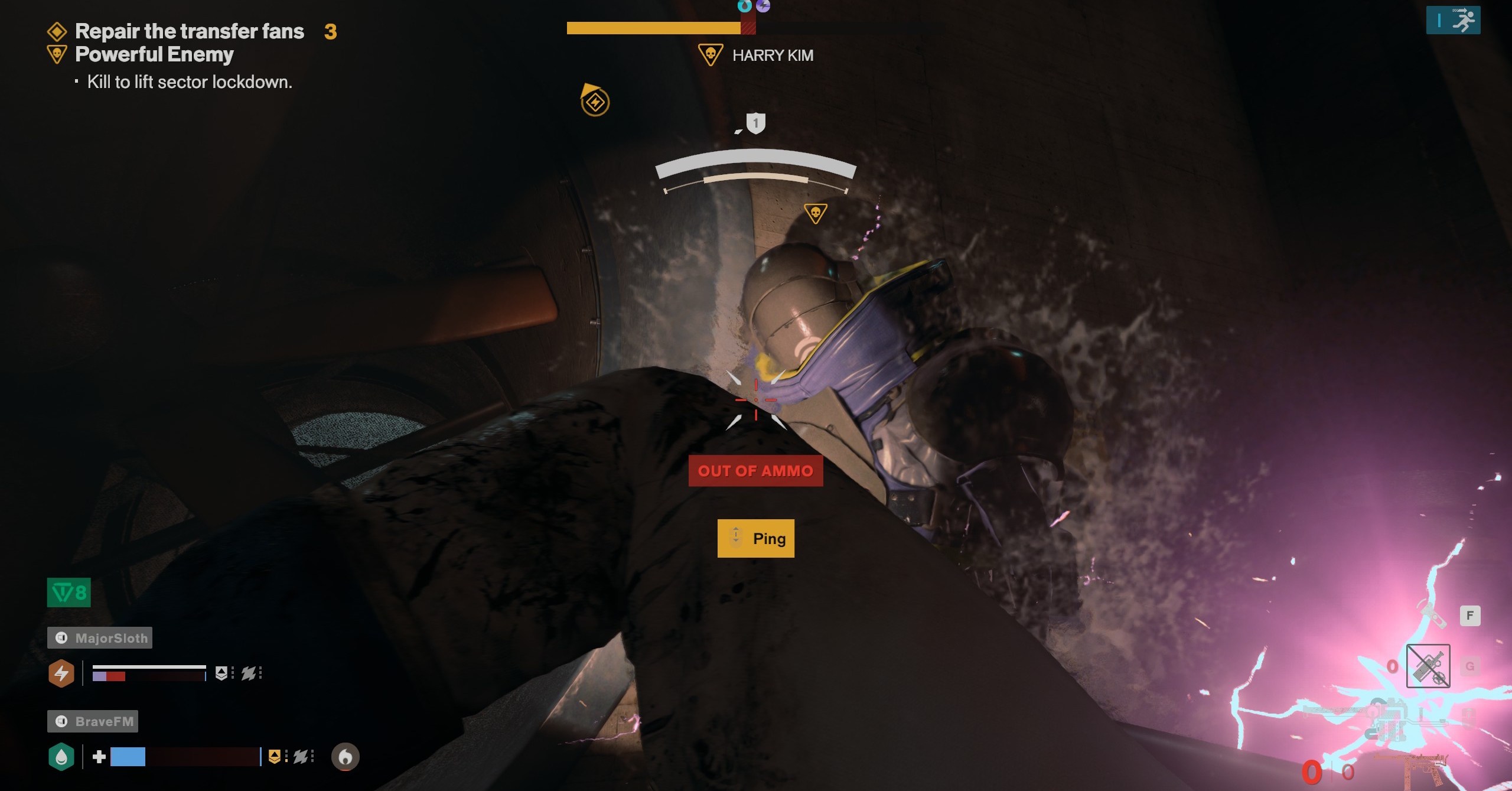 Um limpador usando ataques corpo a corpo depois de ficar sem munição no FBC Firebreak Um limpador usando ataques corpo a corpo depois de ficar sem munição no FBC Firebreak