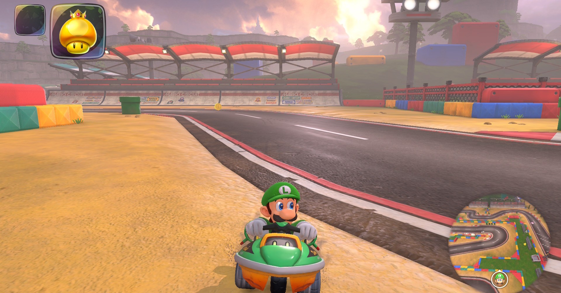 Luigi no circuito de Mario em Mario Kart World