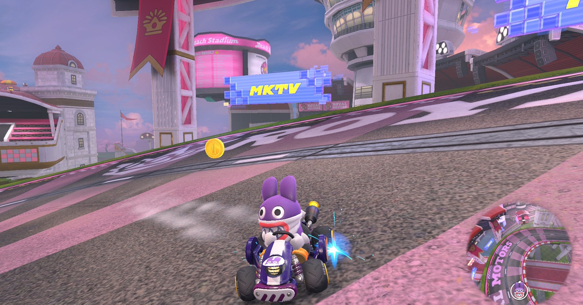 Nabbit no circuito de pêssego em Mario Kart World