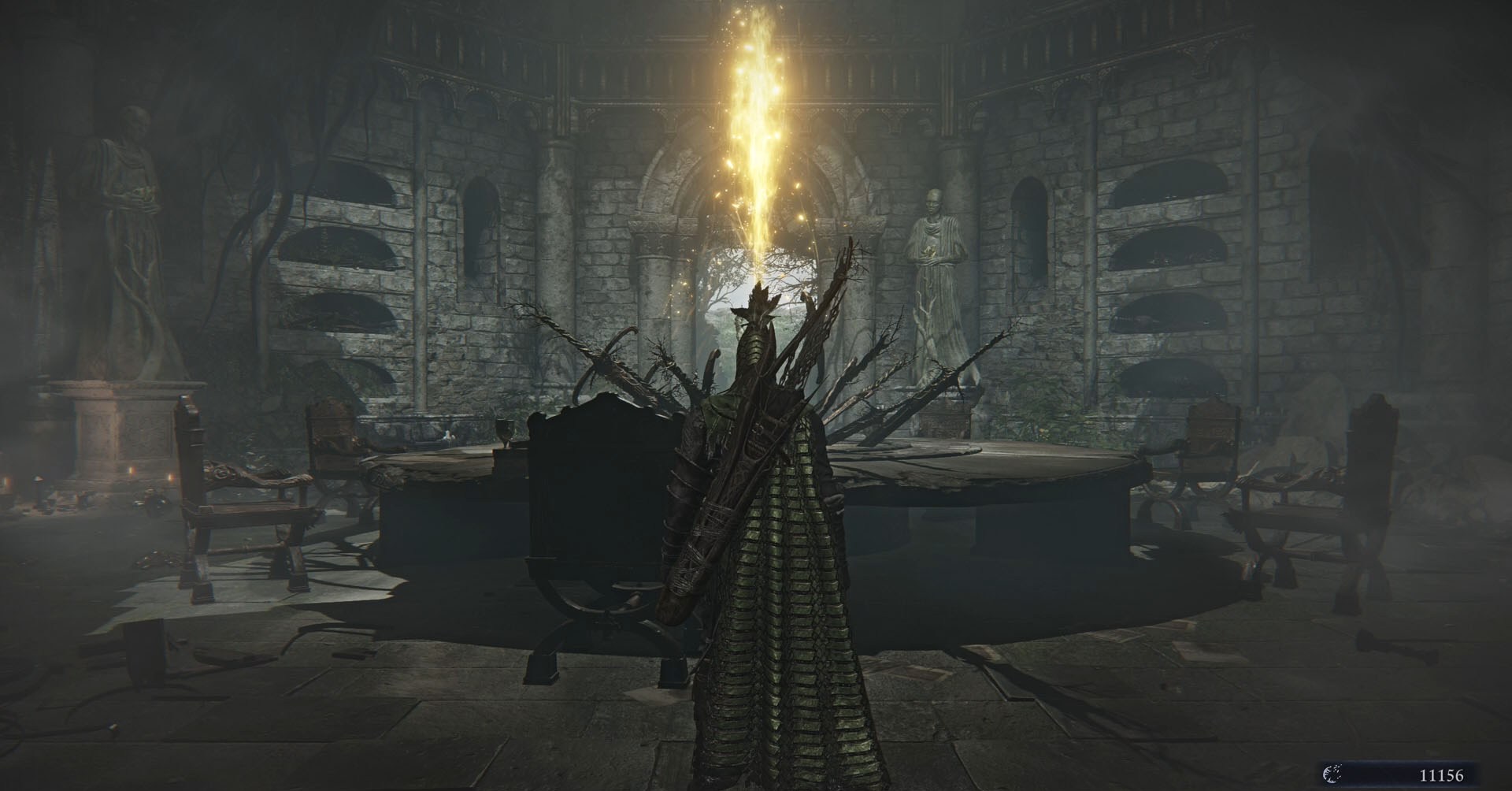 Uma captura de tela de Elden Ring Nightreign mostrando Ironeye enfrentando a mesa redonda.