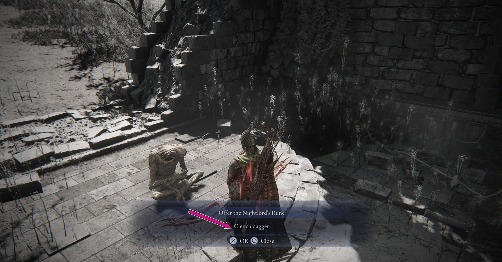 Uma captura de tela de Elden Ring Nightreign mostra o cadáver que você precisa interagir para terminar a busca de lembranças de Ironeye. 