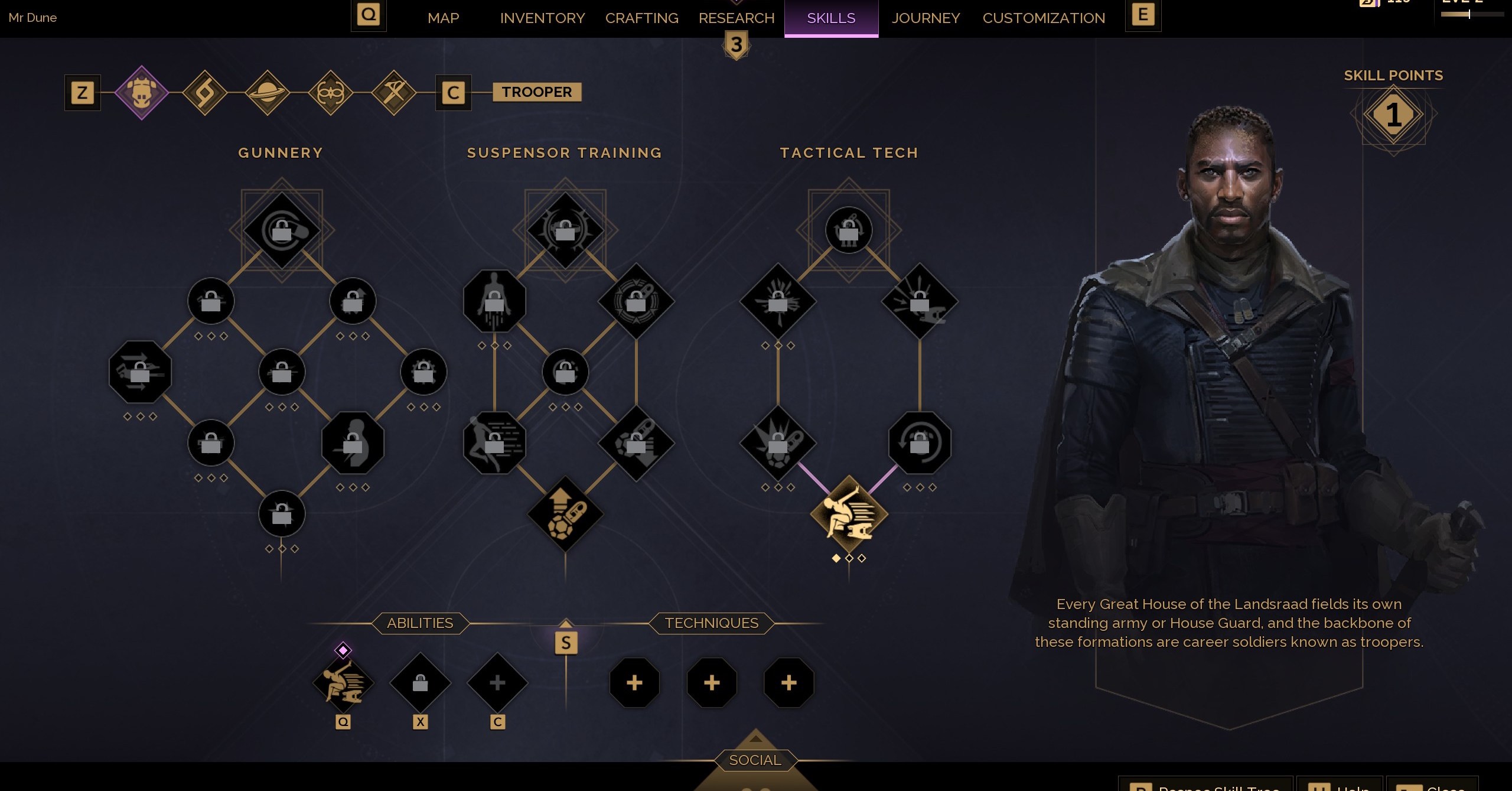 A árvore de habilidades do soldado em Dune Awakening