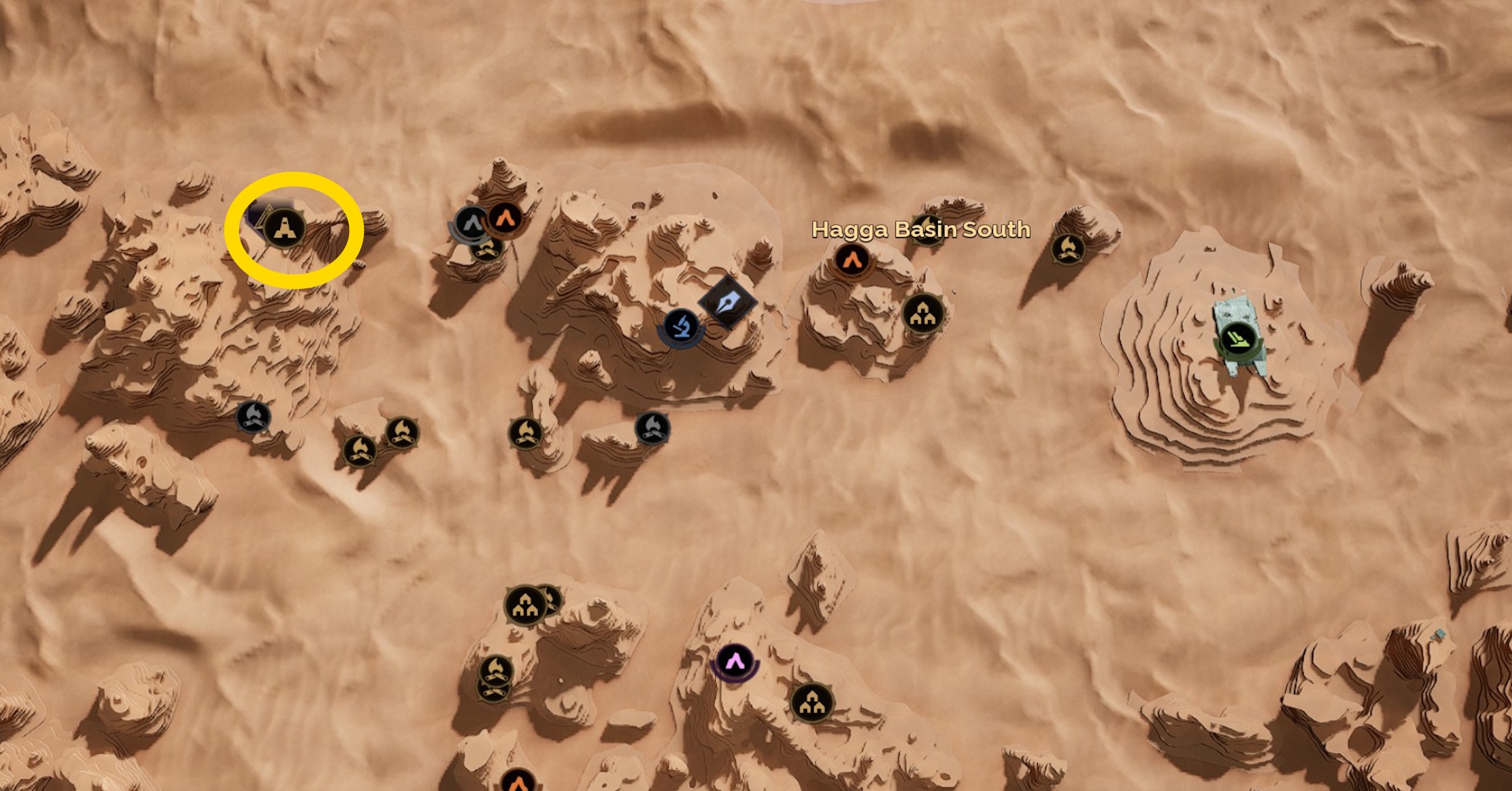 Uma imagem de mapa mostrando onde encontrar o treinador de soldados em Dune Awakening