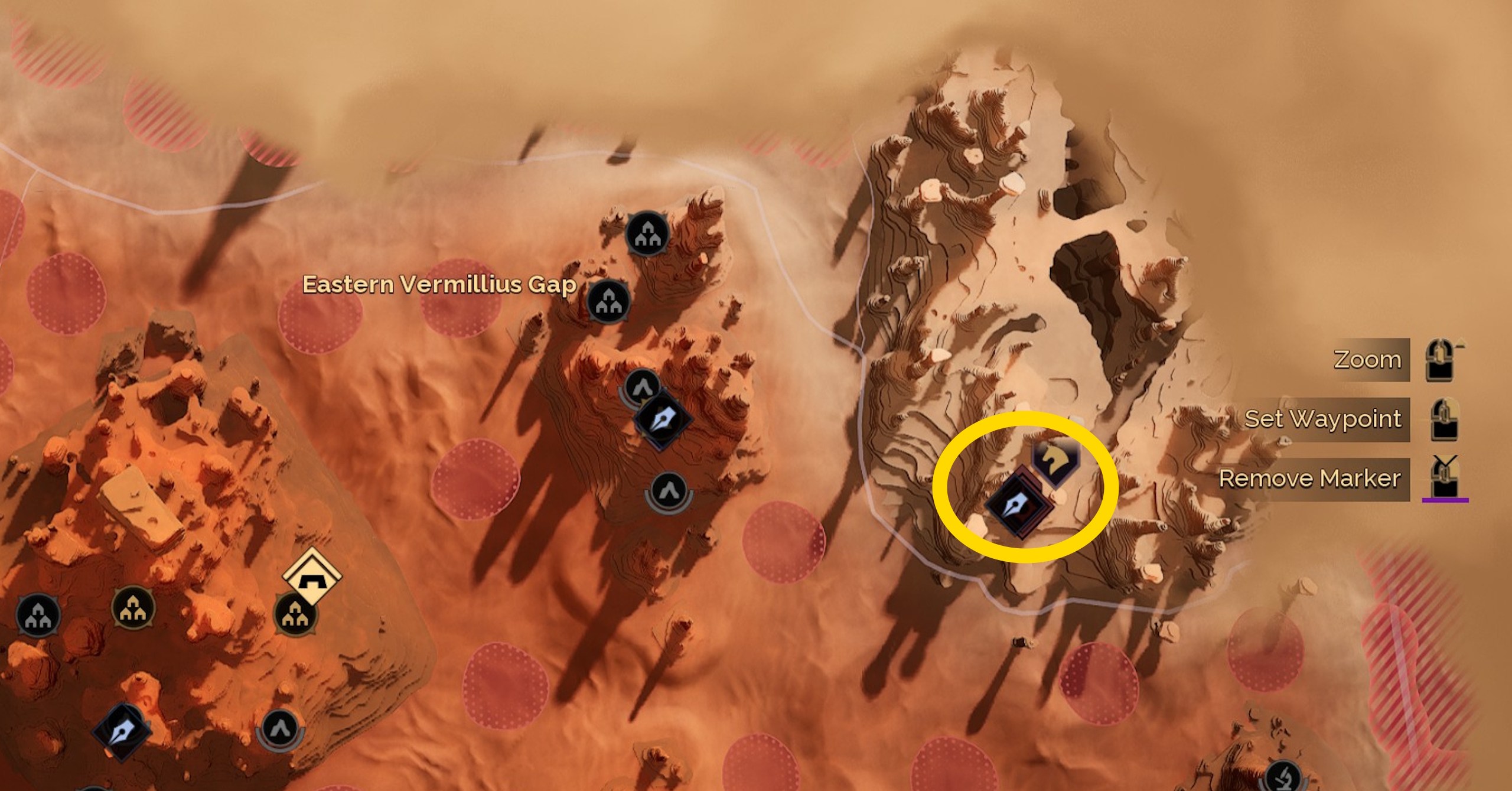 Uma imagem de mapa mostrando onde encontrar o treinador MENTAT em Dune Awakening