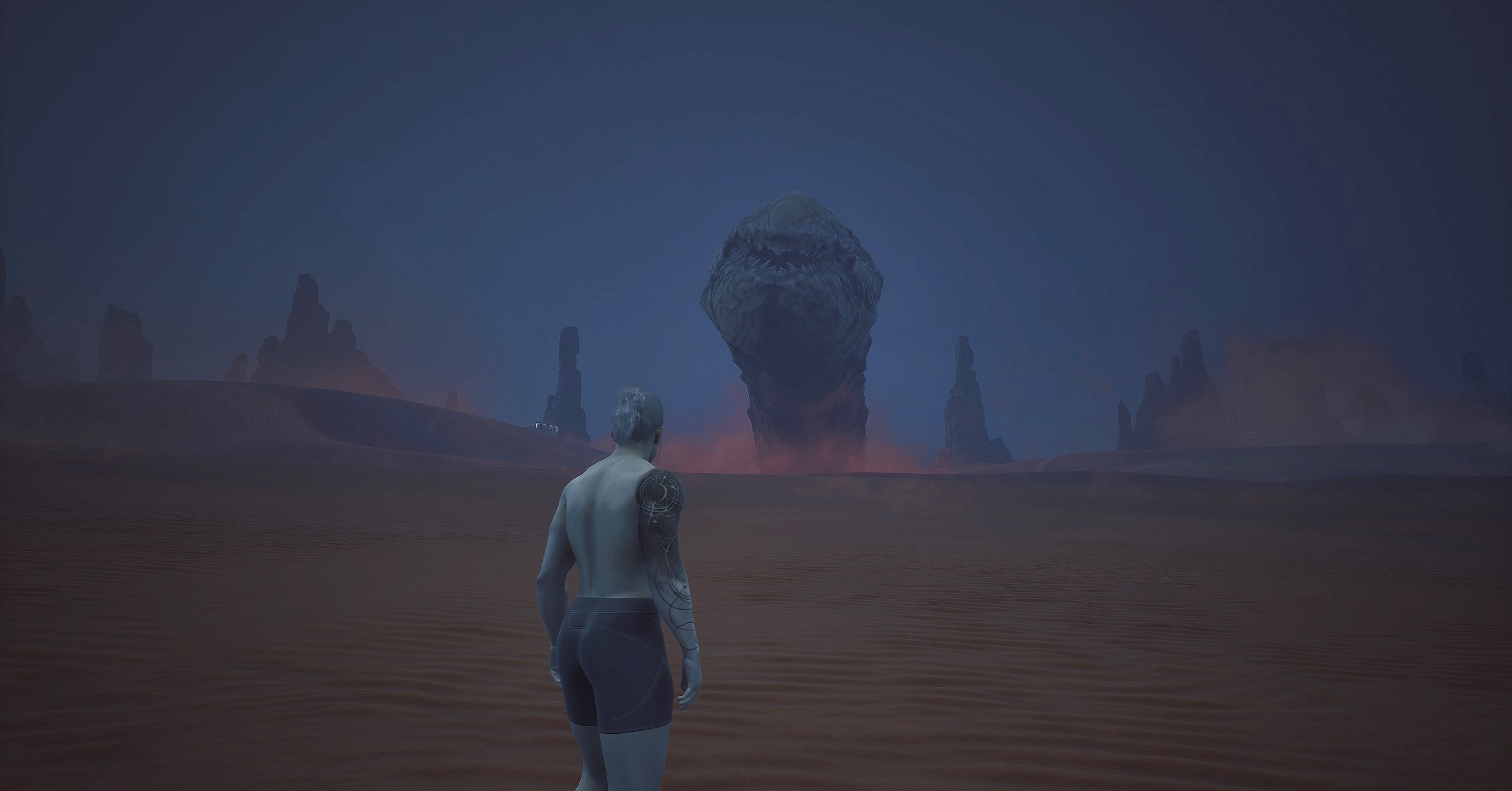 Um sanduesto olhando para um personagem em Dune Awakening depois de não comê -lo