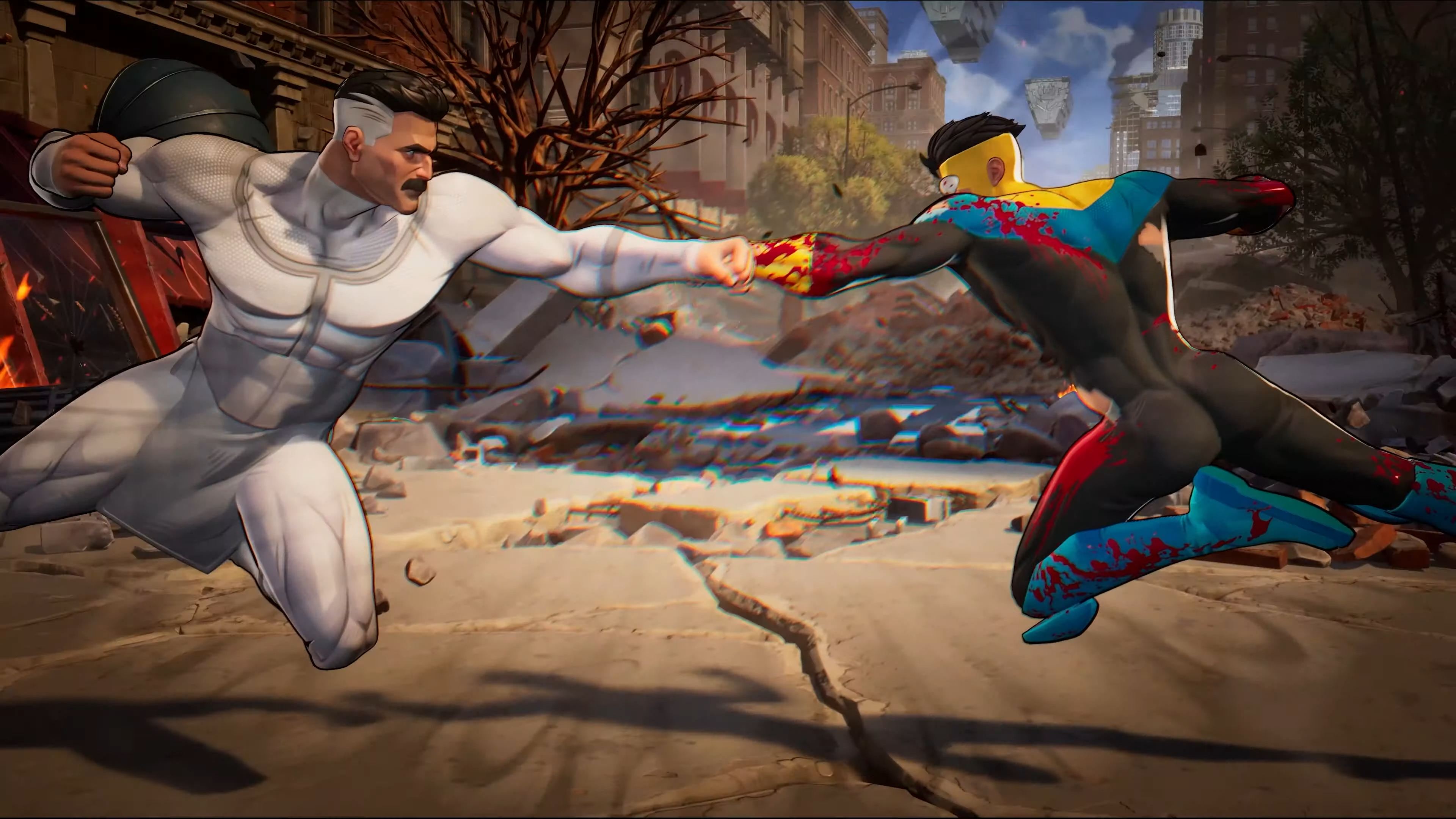 Uma captura de tela de invencível vs apresentando dois lutadores se socando