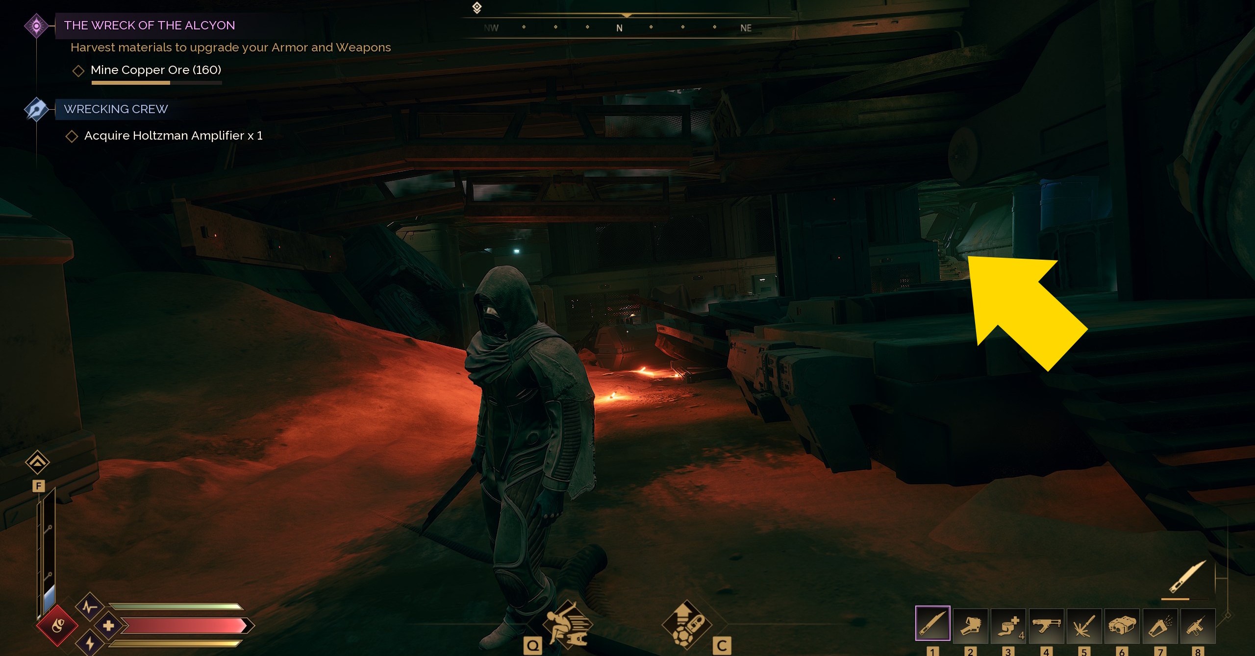 Um personagem de jogador no acidente de Alcyon em Dune Awakening