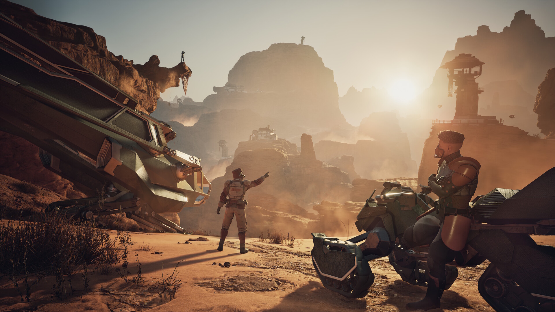Um personagem em uma quadbike em Dune Awakening