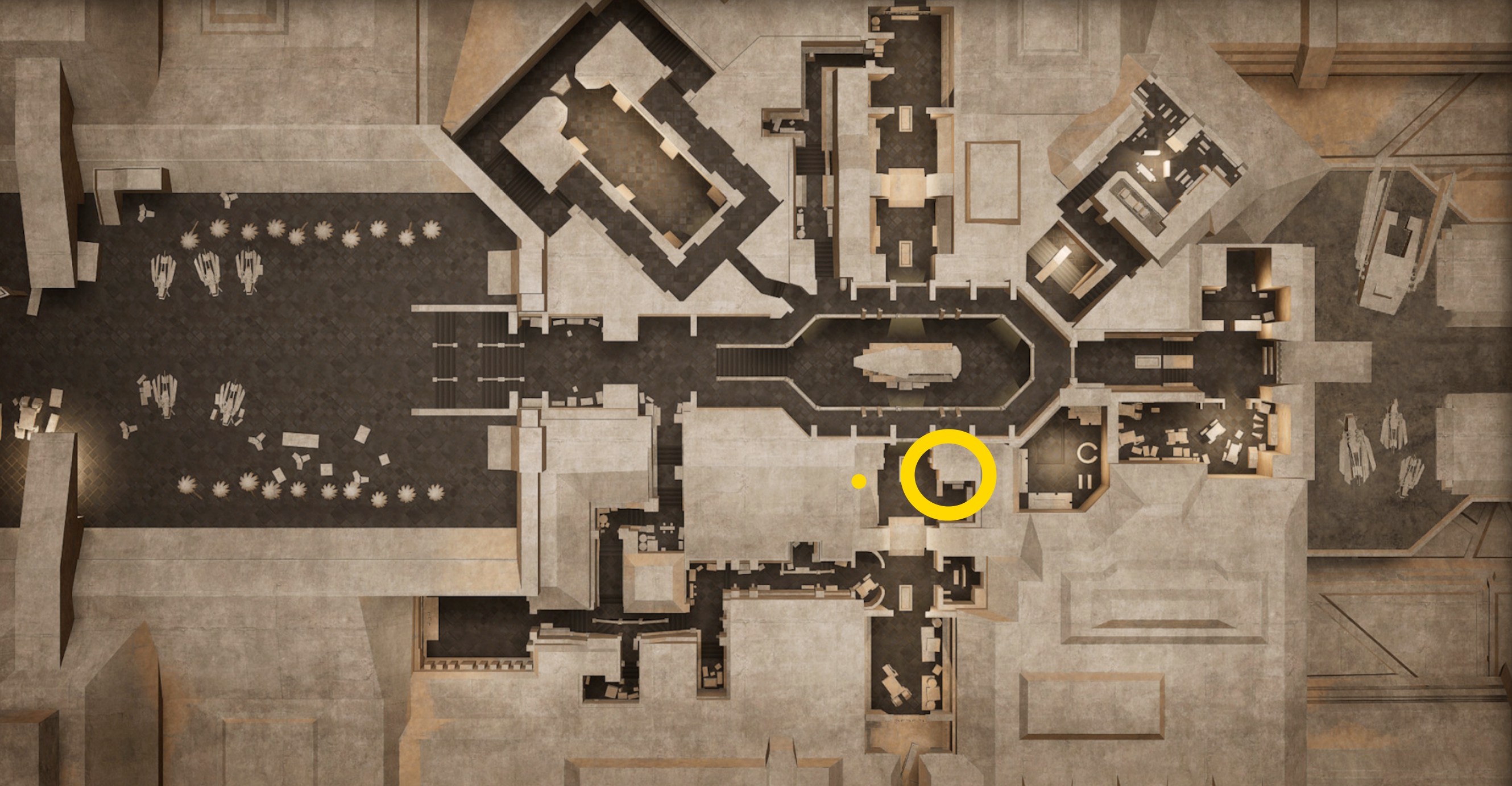 Uma imagem de mapa mostrando onde encontrar o treinador de habilidades avançadas do soldado em Dune Awakening