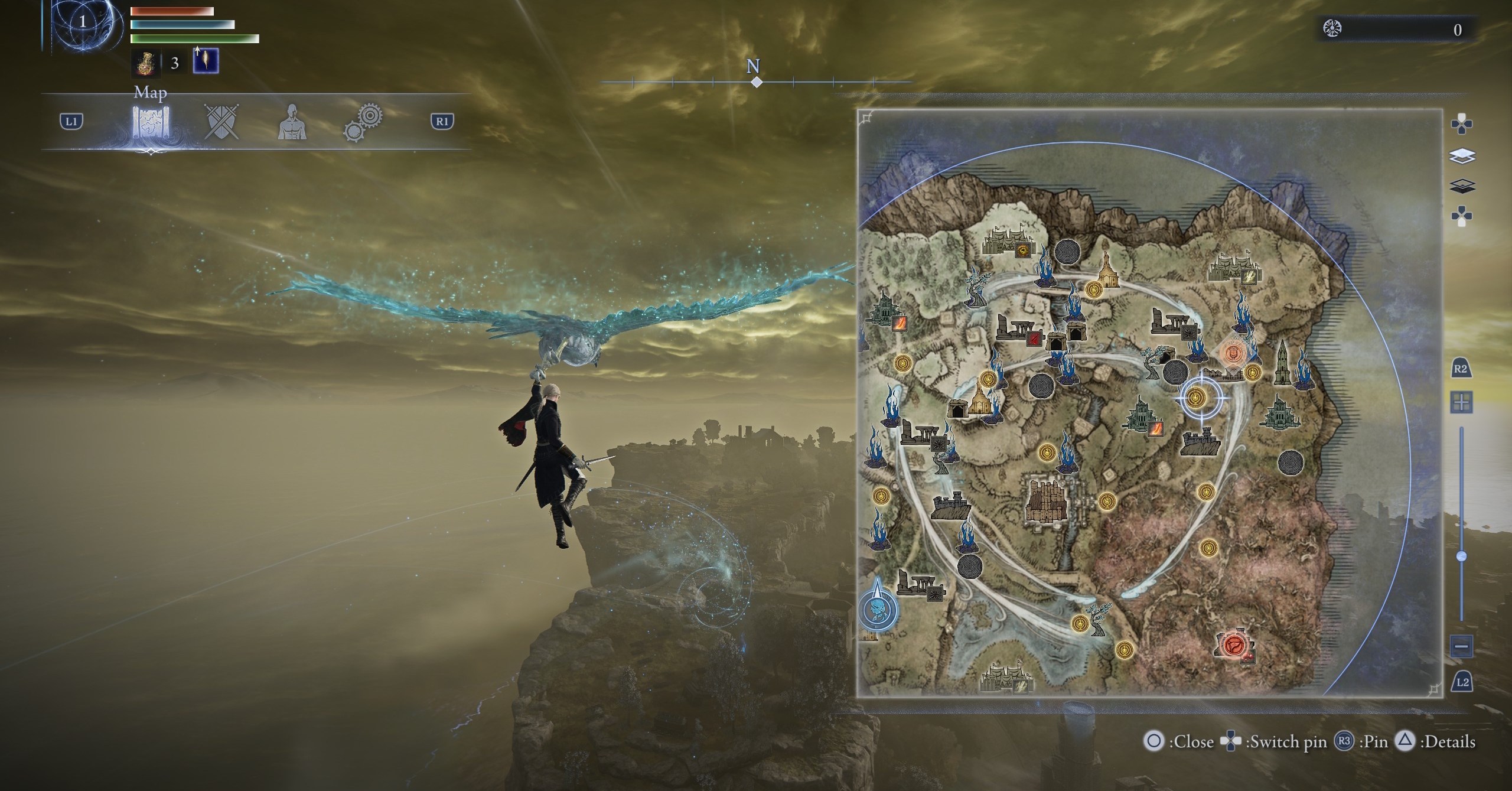 Uma imagem de mapa mostrando onde encontrar as palavras de Weathervane em Elden Ring Nightreign