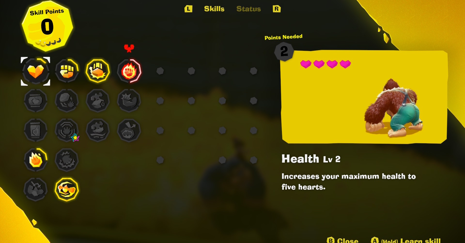 A lista de habilidades básicas em Donkey Kong Bananza