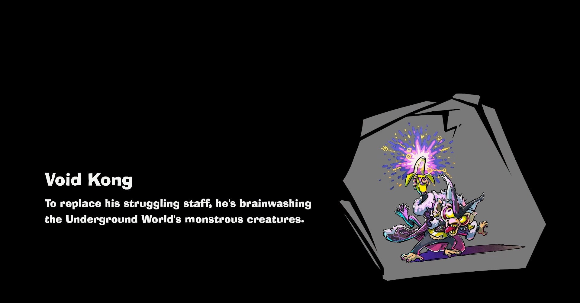 Uma tela de carga que descreve o Void Kong em Donkey Kong Bananza. O texto diz: 