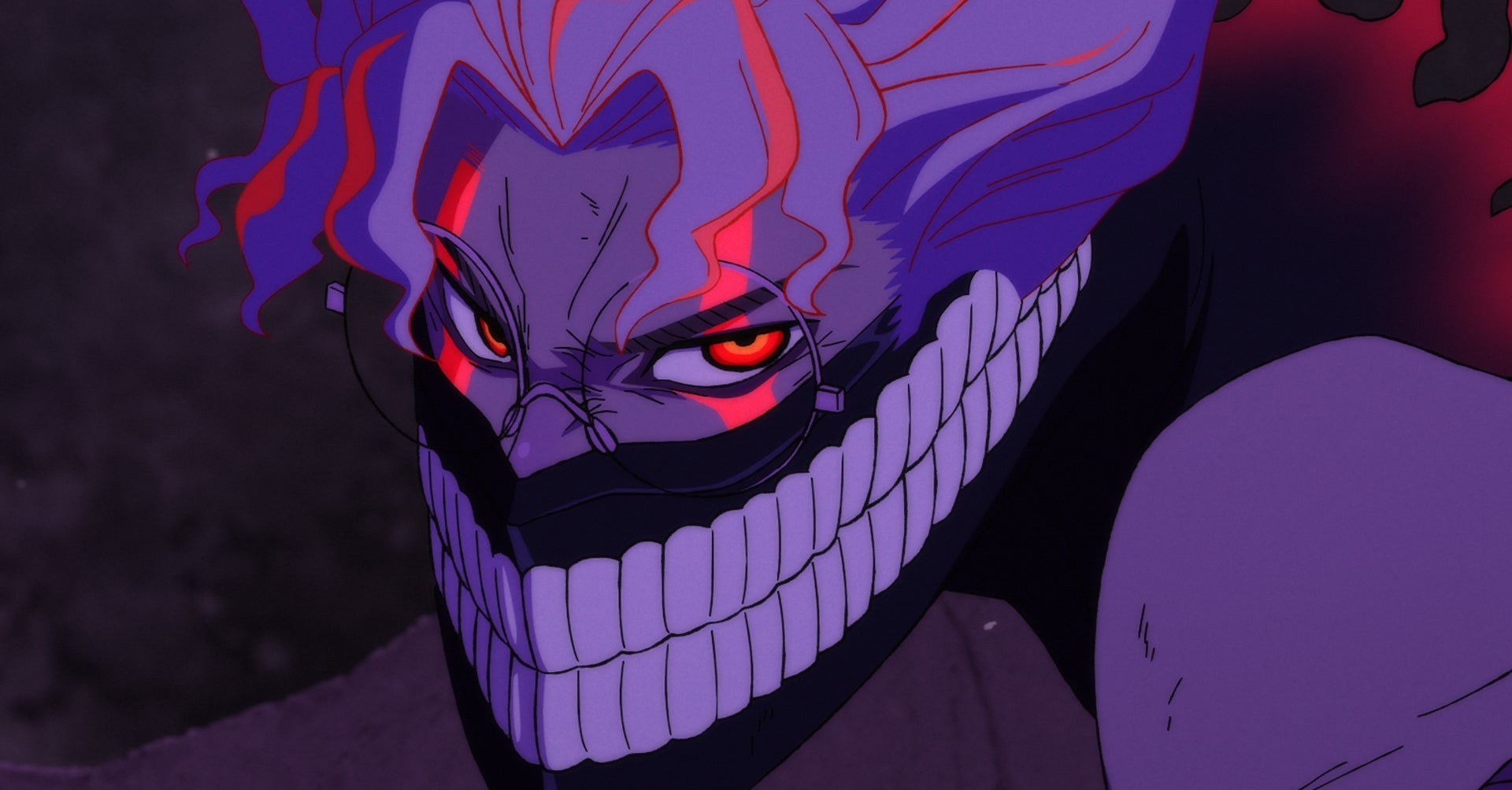 Um cara demoníaco sorrindo com dentes grandes em Dan da Dan temporada 2