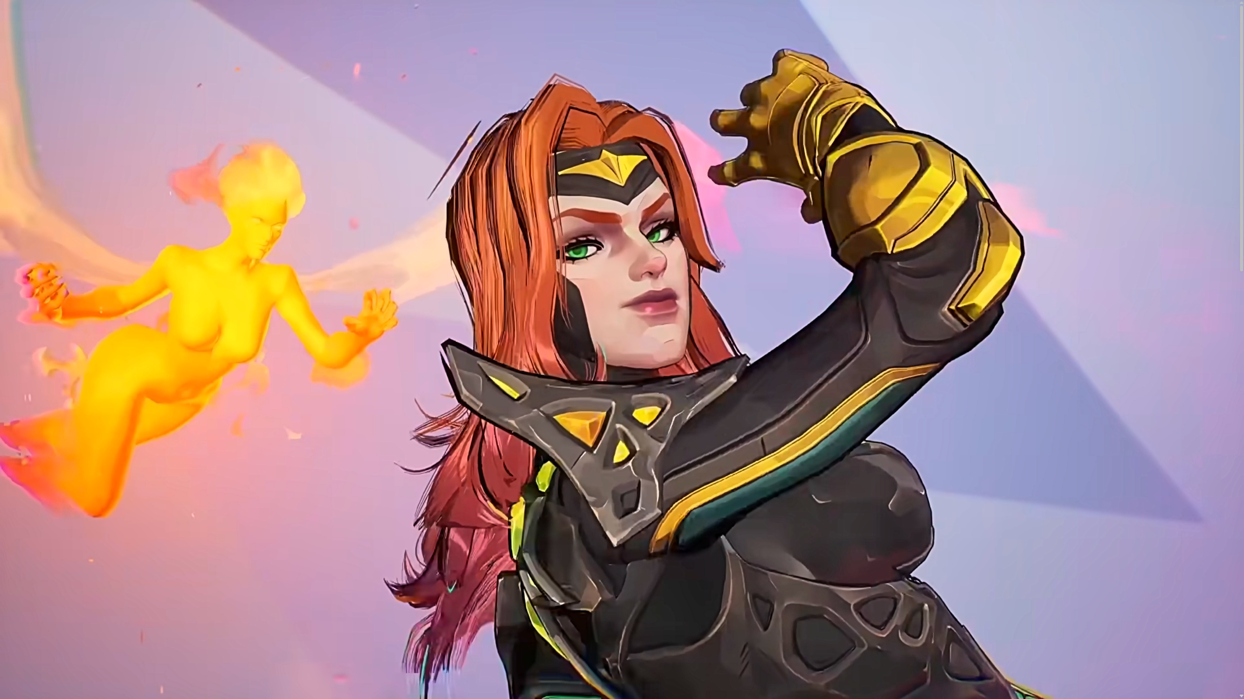 Phoenix em rivais da Marvel, posando com seu espírito de chama atrás dela