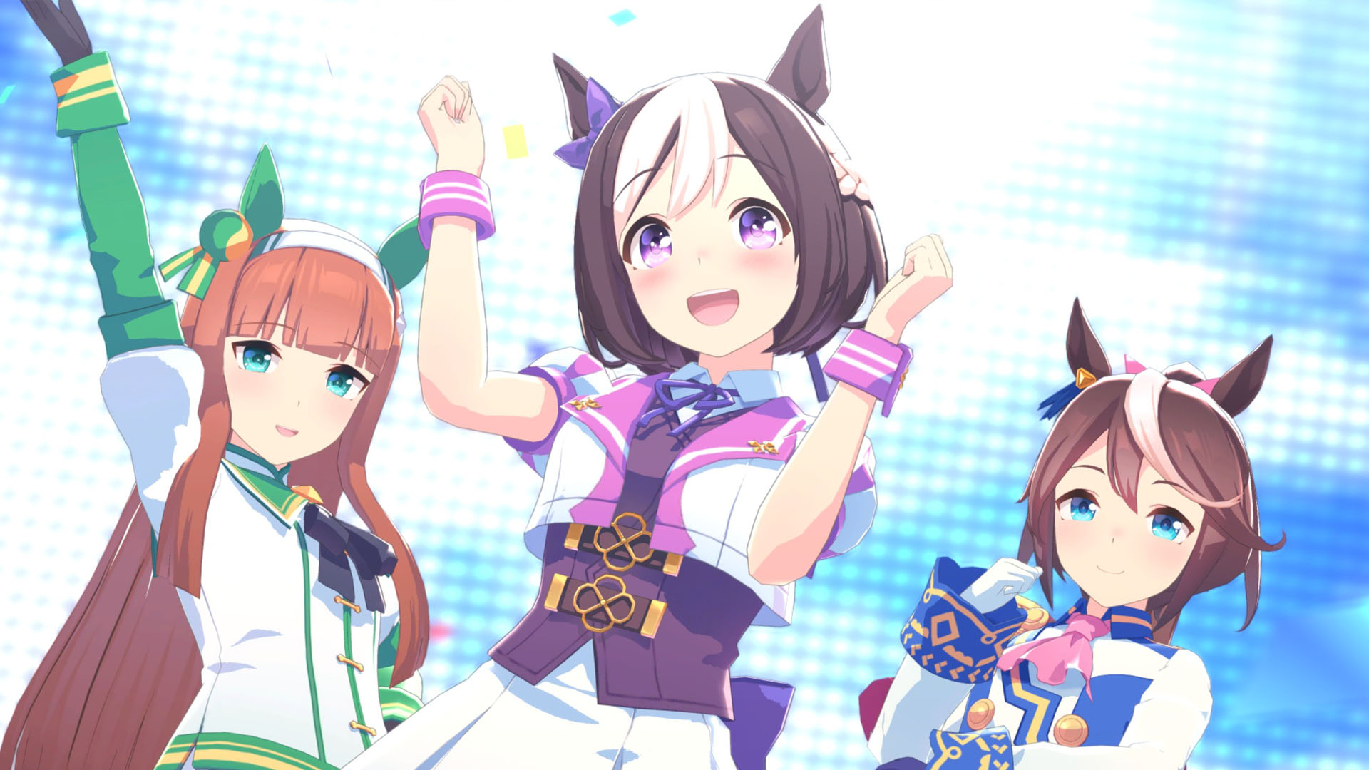 Uma imagem de umamusume mostrando semana especial, Silence Suzuka e Tokai Teio.