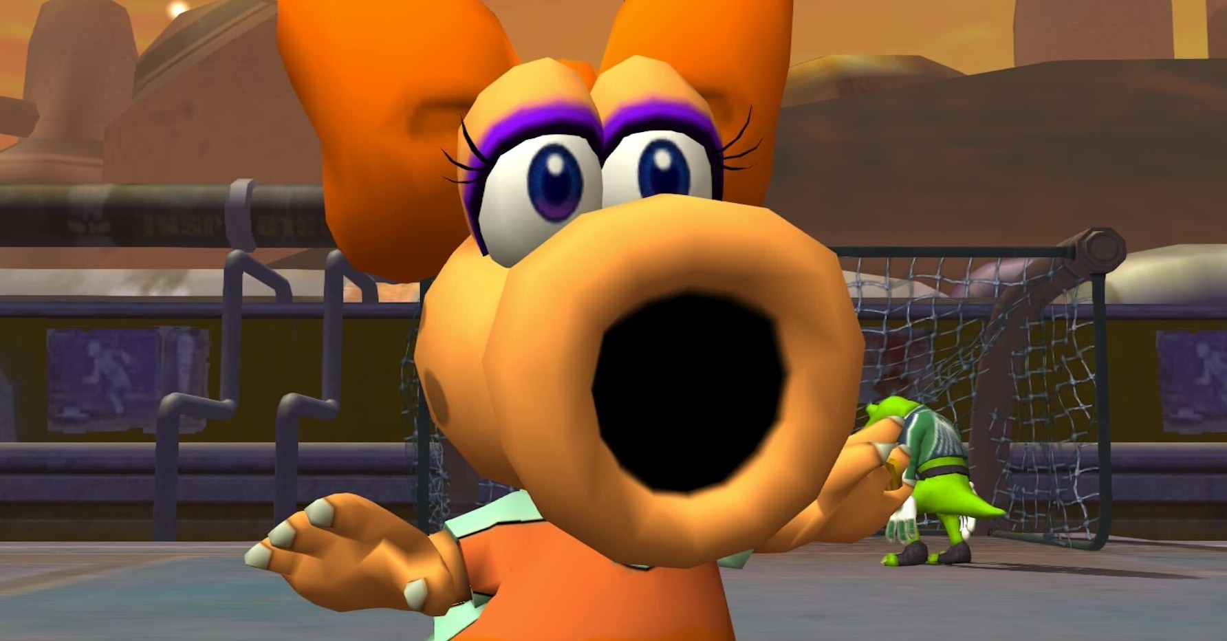 Birdo absorve os aplausos após um gol em Super Mario Strikers