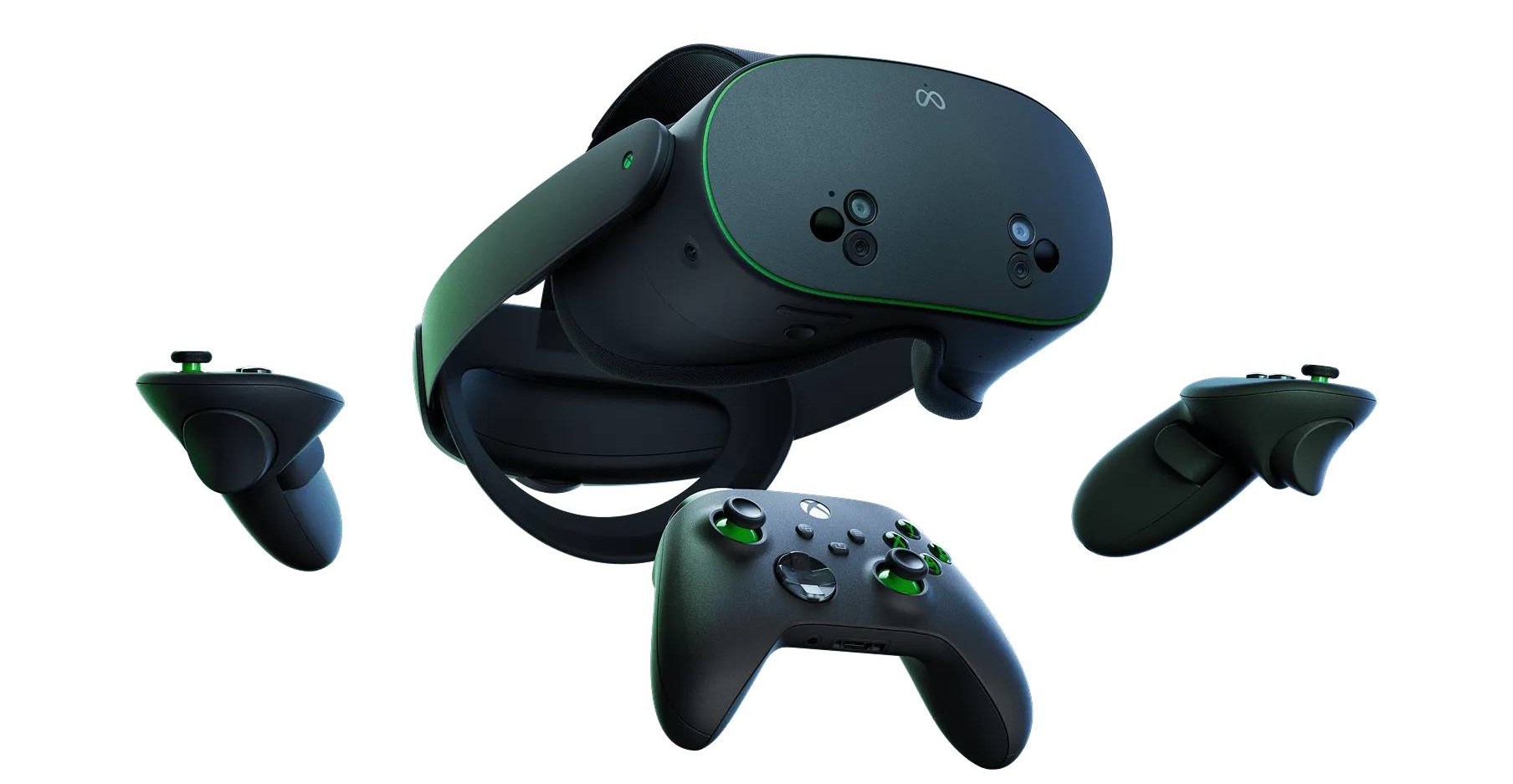 Xbox Controllers e Meta Quest 3 Xbox Edition contra um fundo branco