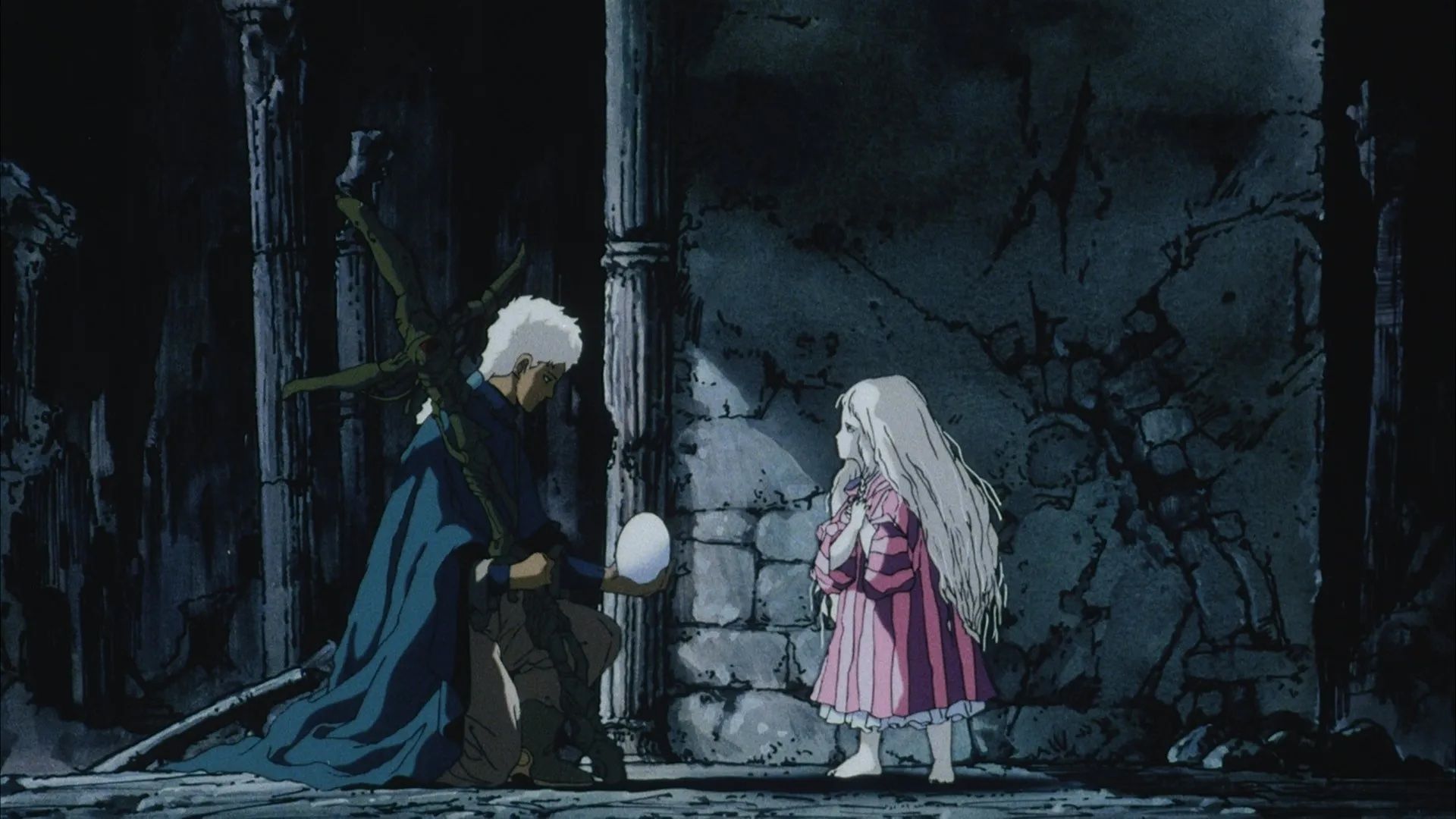 Um imóvel do ovo do anime do anime, mostrando a menina e o menino contemplando seu ovo