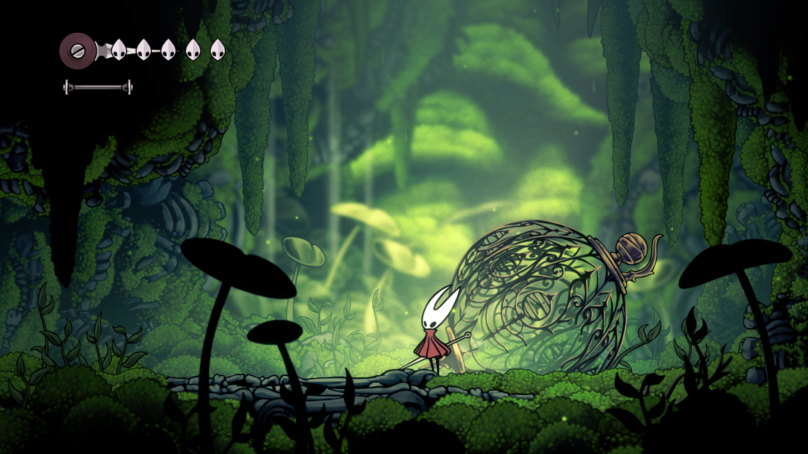 Hornet caminha por uma floresta em arte -chave para Hollow Knight Silkong