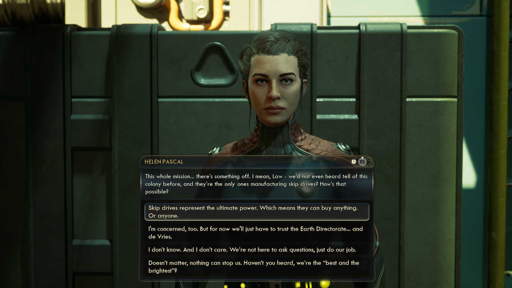 Uma NPC chamada Helen Pascal expressa apreensão em relação à próxima missão ao ponto de Horizon.