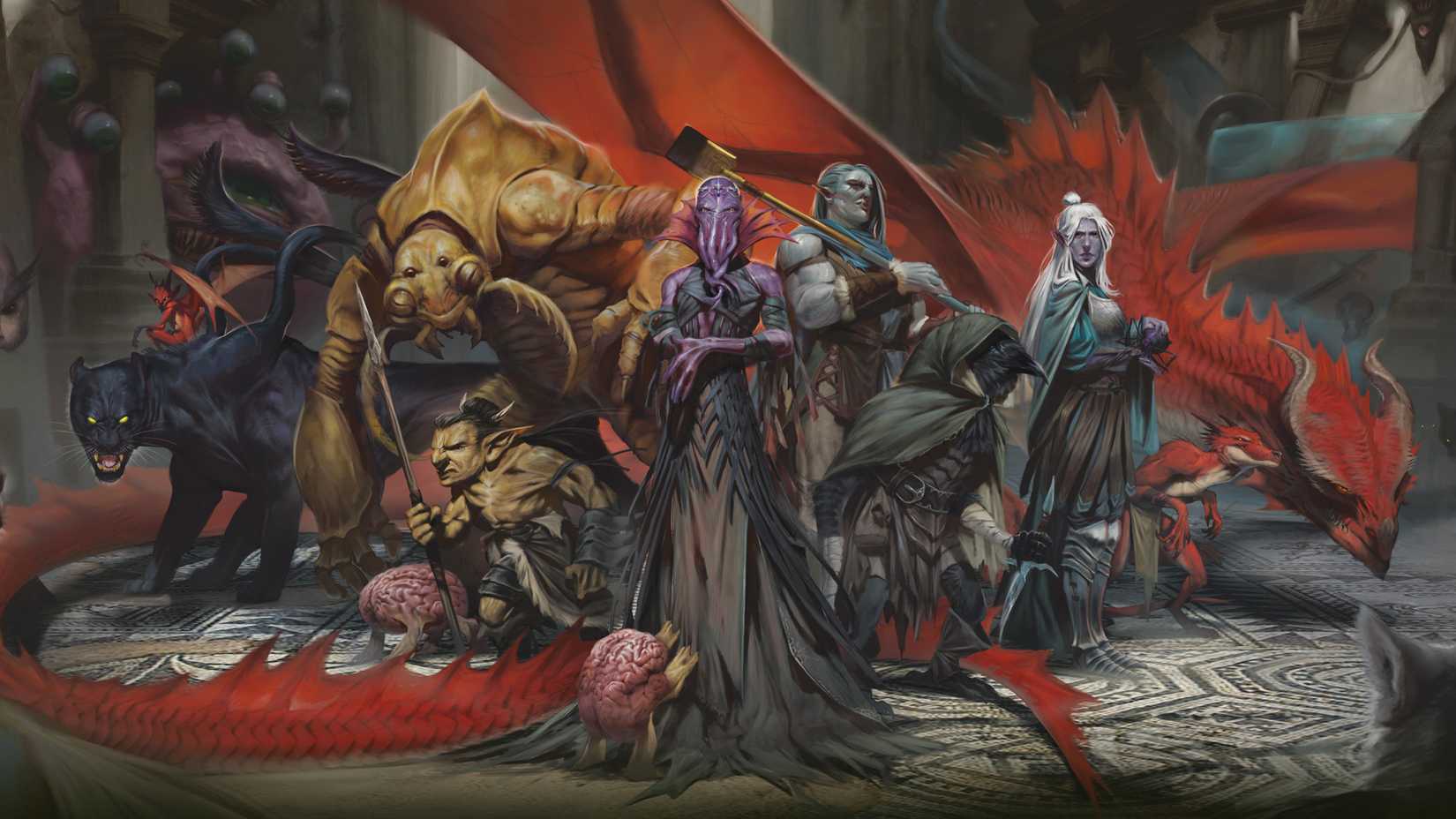 Uma foto em grupo de vários personagens diferentes em Dungeons & Dragons
