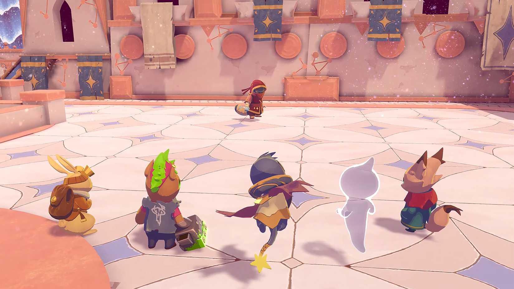 Os personagens da guilda solitária de frente para um inimigo mascarado.