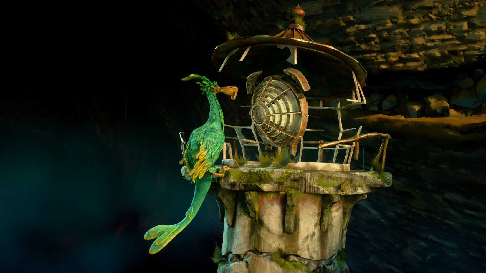 O pássaro e o farol se enfrentam em uma captura de tela do goleiro