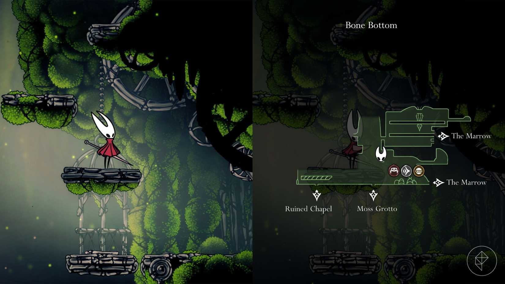 Hornet em pé em cima de um elevador em Hollow Knight: Silksong.