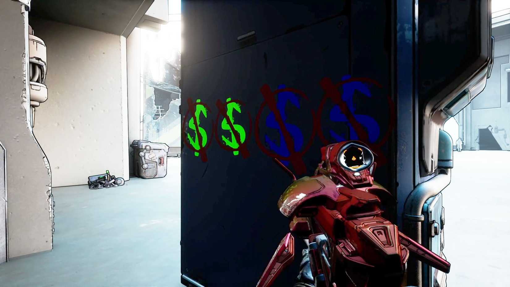Uma captura de tela de Borderlands 4 mostrando o local onde os jogadores podem encontrar o código para a primeira máquina de venda automática no "Vender da linha" missão lateral
