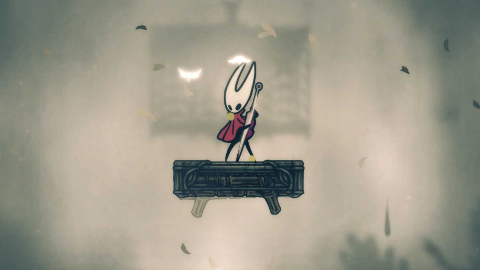 Hornet tocando o Needolin para escapar da névoa em Hollow Knight: Silksong.