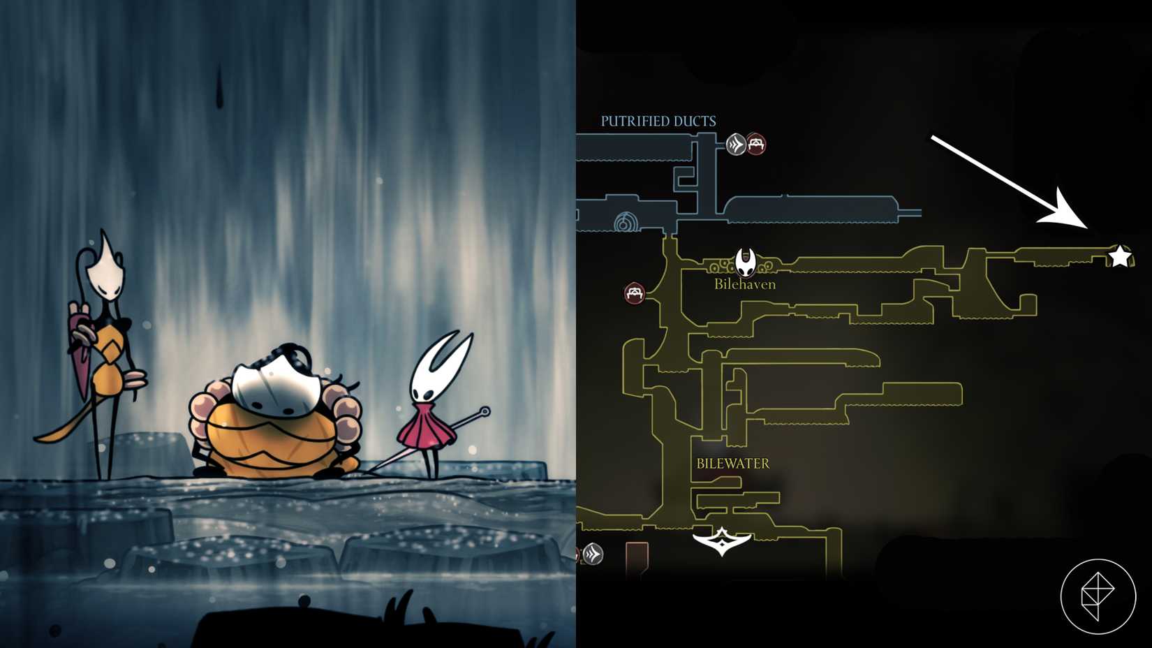 A localização de Shakra na missão final da trilha em Hollow Knight: Silksong.