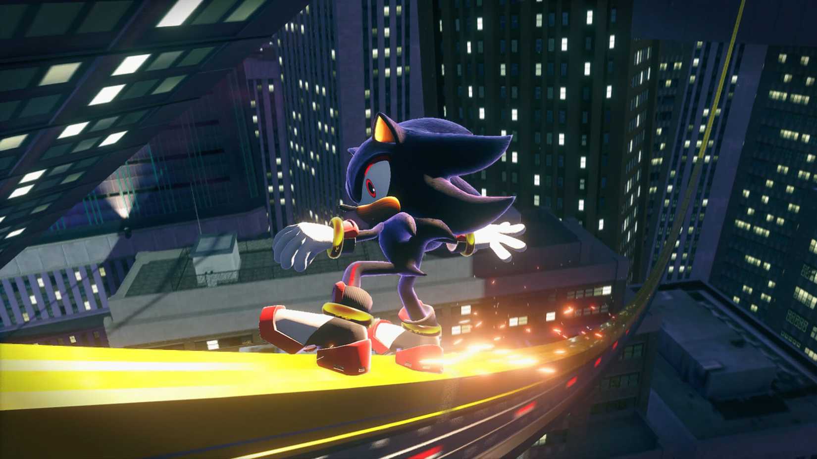 Shadow Singra em um trilho nas gerações do Sonic X Shadow.