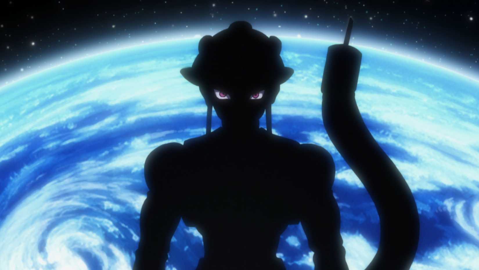 Meruem silhuetado em frente à terra 