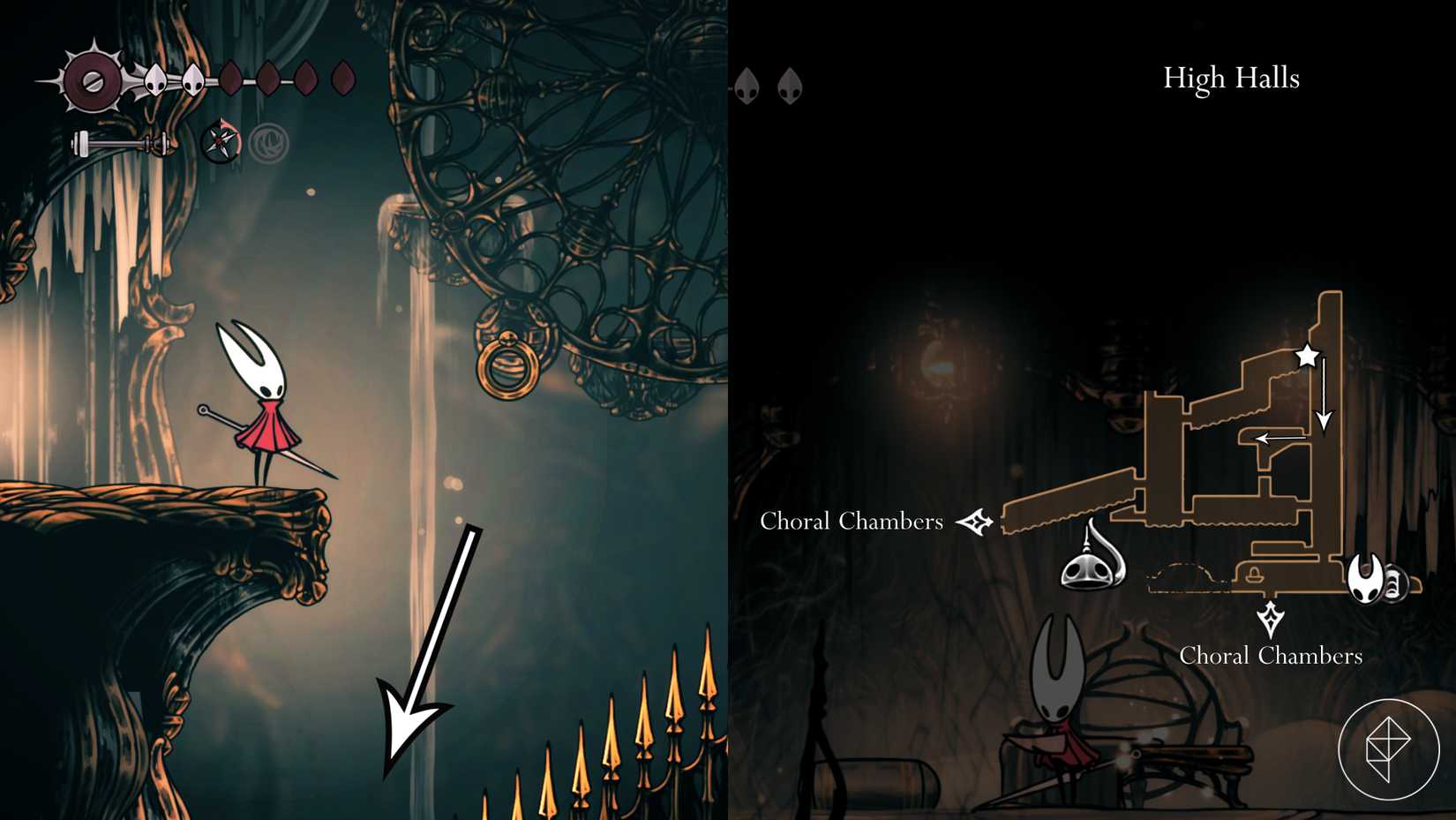 O caminho para a ferramenta Cogfly em Hollow Knight: Silksong.