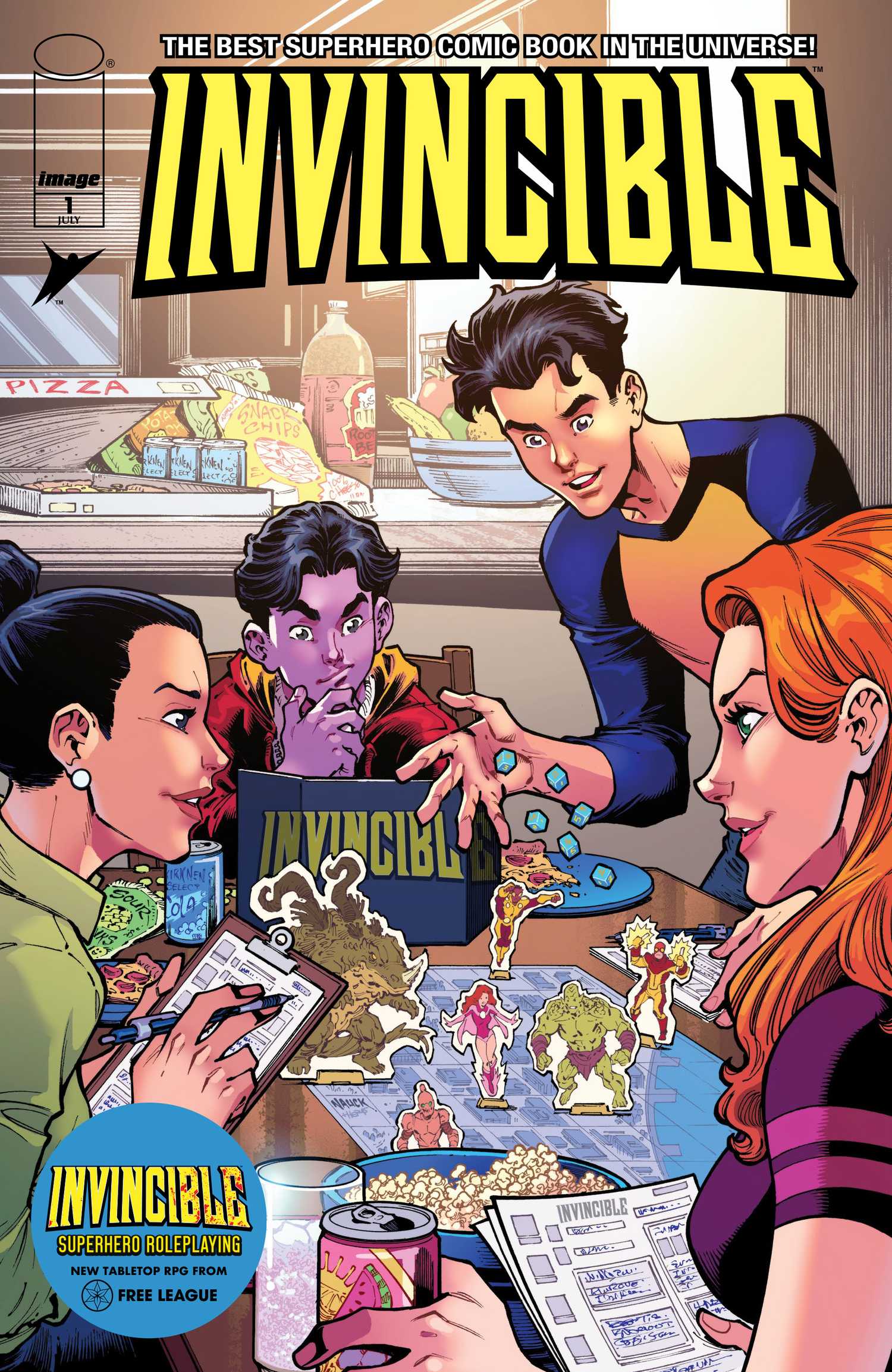 A edição de edição limitada 1 da Invincible com a capa especial disponível no Kickstarter com o jogo TTRPG