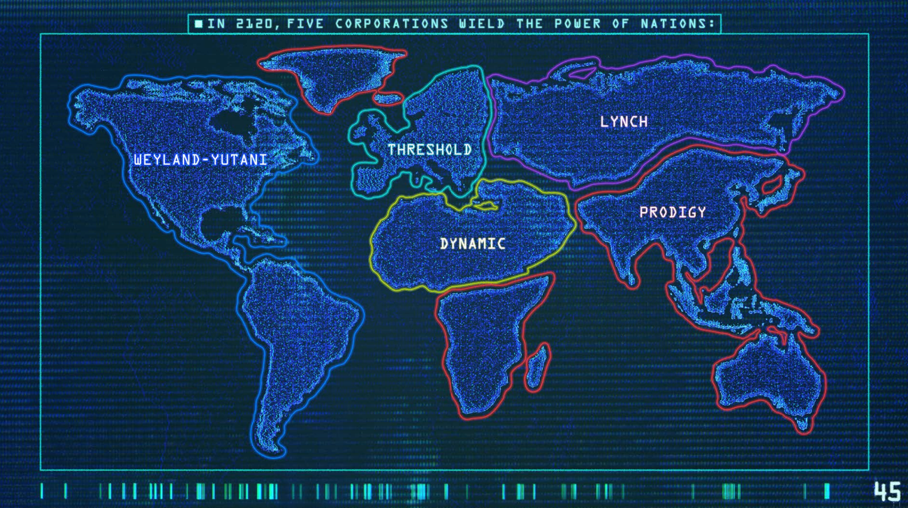 Mapa do mundo em Alien Earth dividido pelas empresas