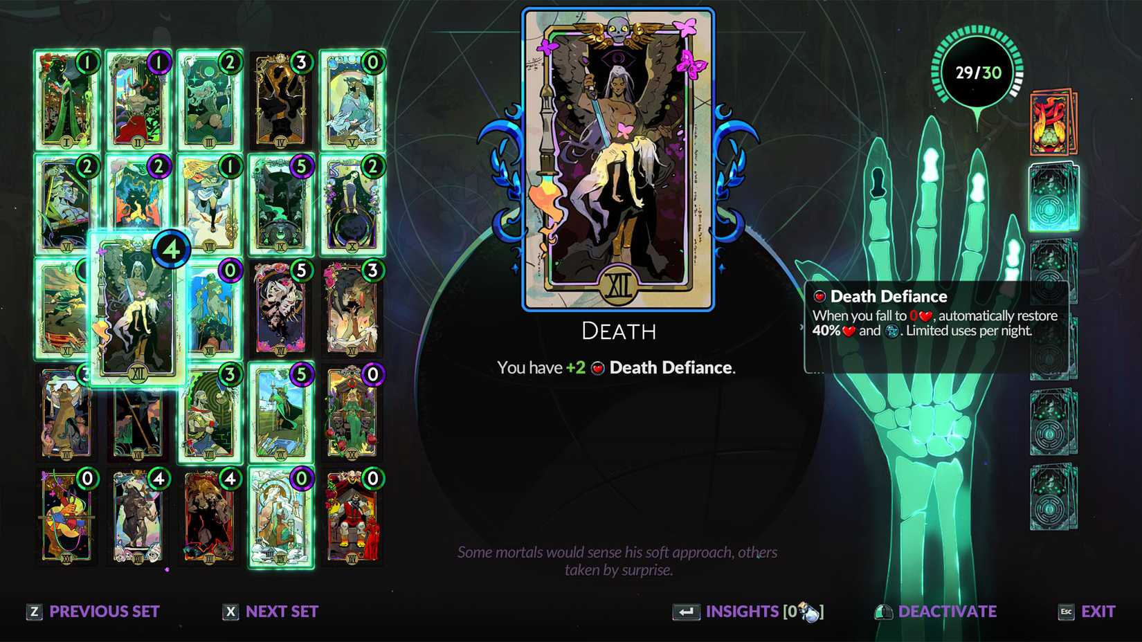Os cartões Arcana em Hades 2.