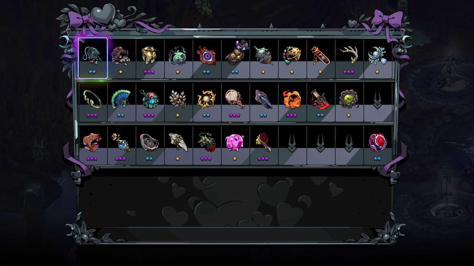 O menu de lembrança, como visto no Hades 2.