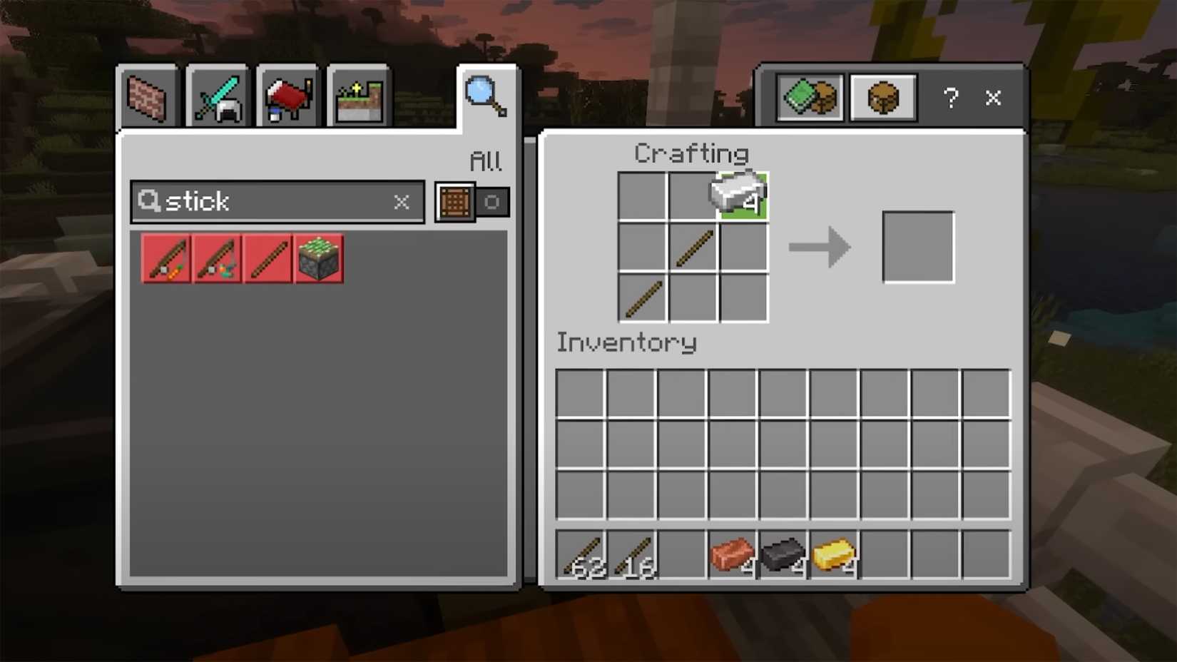 A receita de criação para a lança no Minecraft.