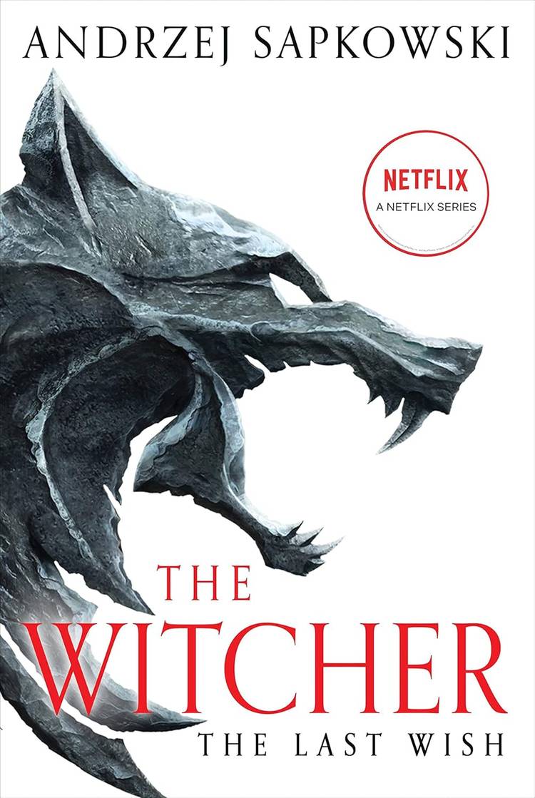 The Witcher the Last Wish Book Capa, com uma cabeça estilizada de lobo rugido sob o texto