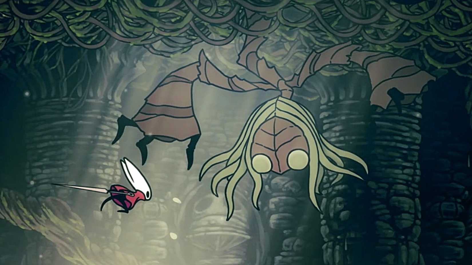 Hornet atacando a irmã Splinter em Silksong