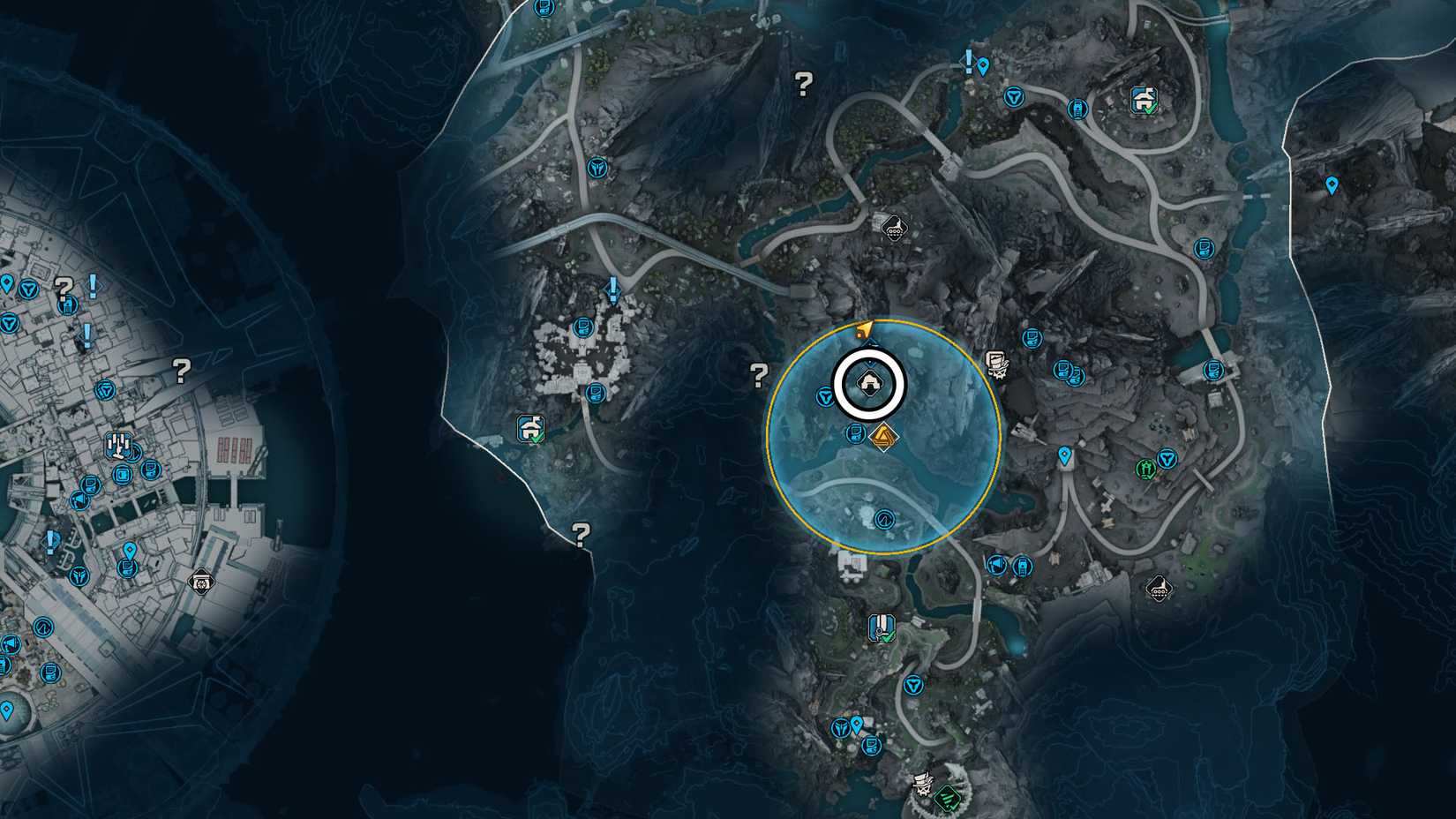 Um mapa de Borderlands 4 mostrando o maw do assobio abandono a mina de traseira, onde você luta