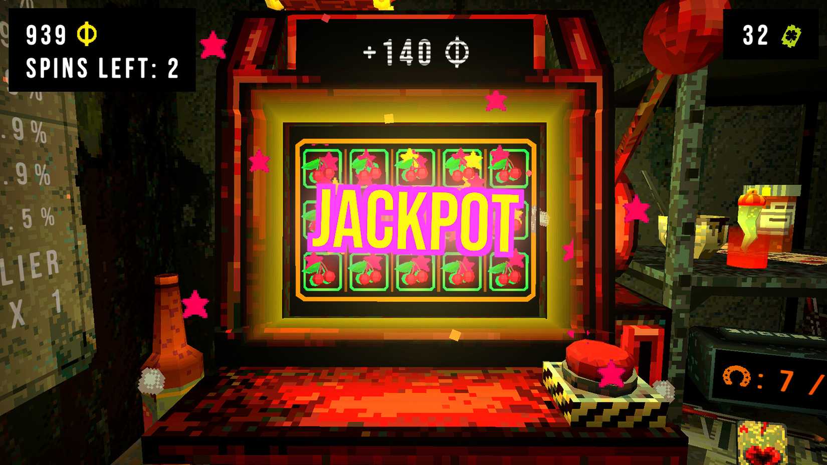 Uma máquina caça -níqueis mostrando "jackpot" em Cloverpit.