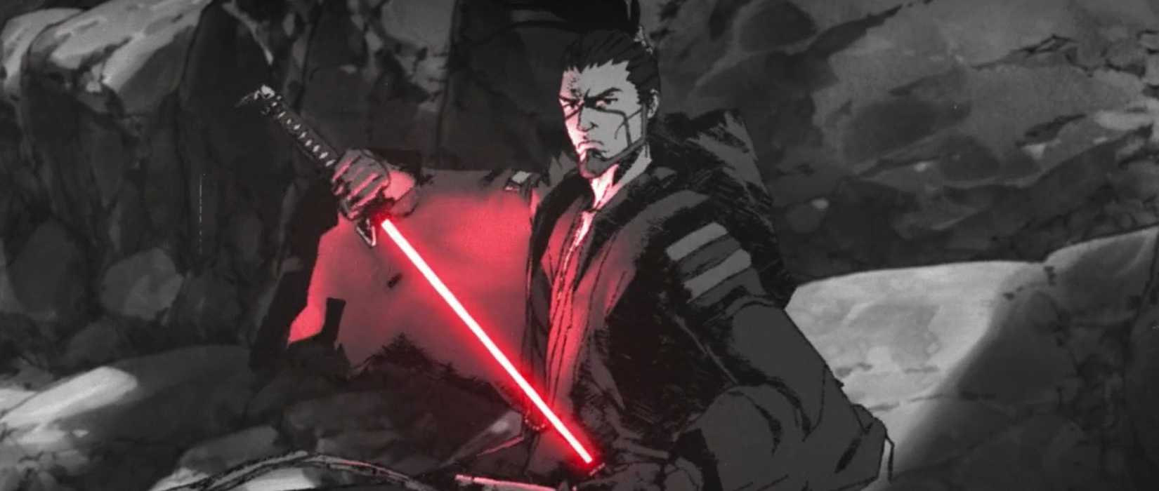 Ronin de Star Wars: Visões, colocando um sabre de luz vermelho em uma ... bainha?